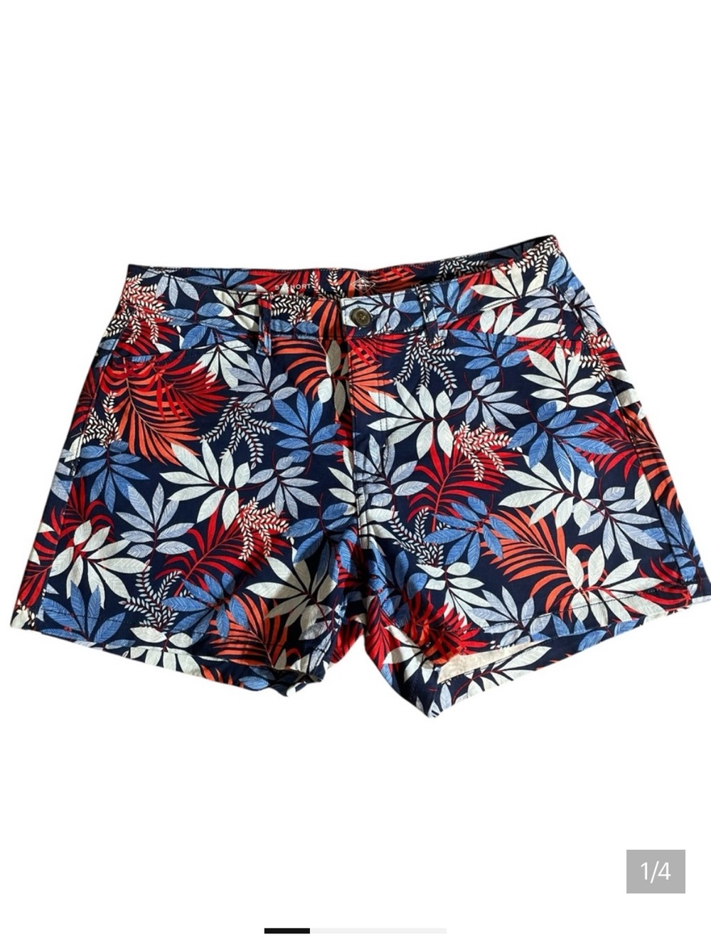 F8- Floral Print Women's Shorts — Navy, Red, Blue, White